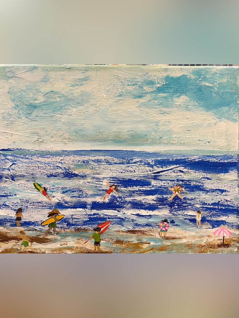 Beach Scene Seascape Painting in Blue and White